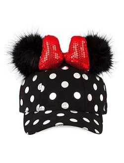 Minnie Mouse Polka Dot Pom Pom Baseball Cap with Bow Black