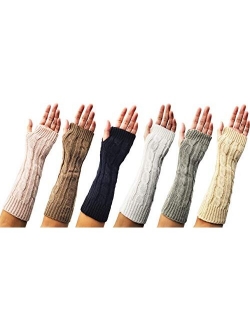 Arm Warmers, 6 Pairs for Women, Cable Knit Warm Winter Sleeve Fingerless Gloves, Premium