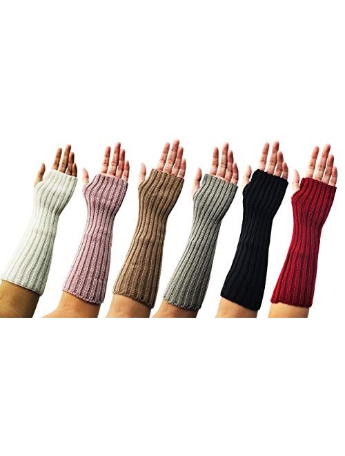 Arm Warmers, 6 Pairs for Women, Cable Knit Warm Winter Sleeve Fingerless Gloves, Premium