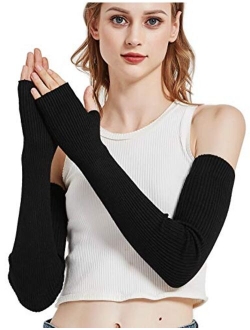 NOVAWO Wool Warm Arm Warmers Super Soft Long Fingerless Gloves for Women