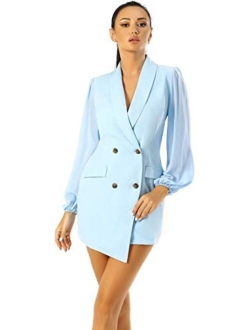 UNIQUE 21 Women Asymmetric Blazer Dress - Ladies Elegant Collar Mesh Long Sleeve Blazer Dresses