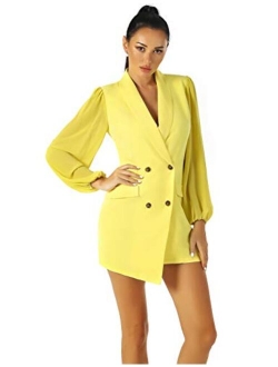 UNIQUE 21 Women Asymmetric Blazer Dress - Ladies Elegant Collar Mesh Long Sleeve Blazer Dresses