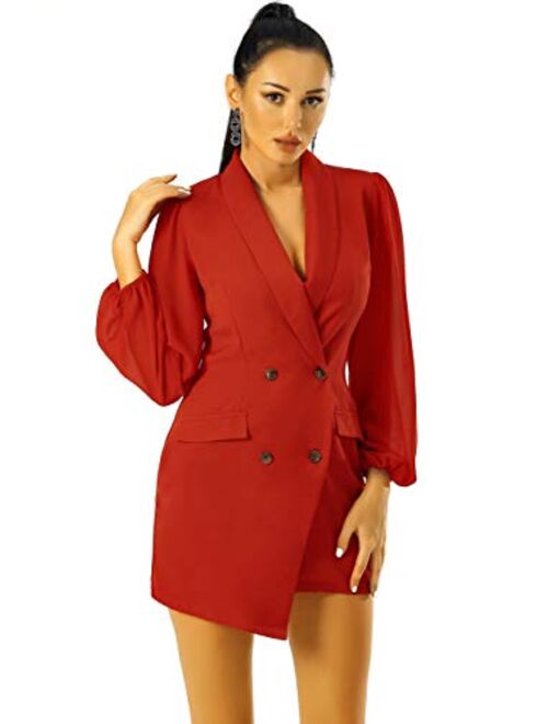 UNIQUE 21 Women Asymmetric Blazer Dress - Ladies Elegant Collar Mesh Long Sleeve Blazer Dresses