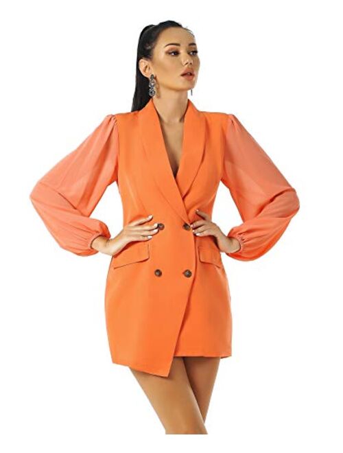 UNIQUE 21 Women Asymmetric Blazer Dress - Ladies Elegant Collar Mesh Long Sleeve Blazer Dresses