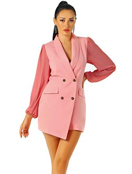 UNIQUE 21 Women Asymmetric Blazer Dress - Ladies Elegant Collar Mesh Long Sleeve Blazer Dresses