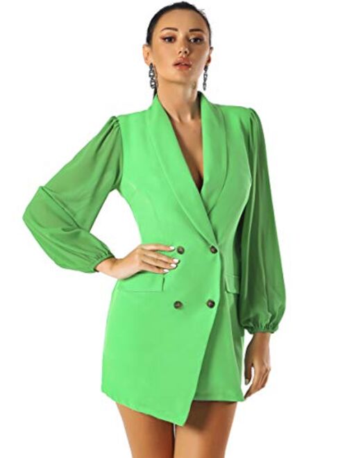 UNIQUE 21 Women Asymmetric Blazer Dress - Ladies Elegant Collar Mesh Long Sleeve Blazer Dresses