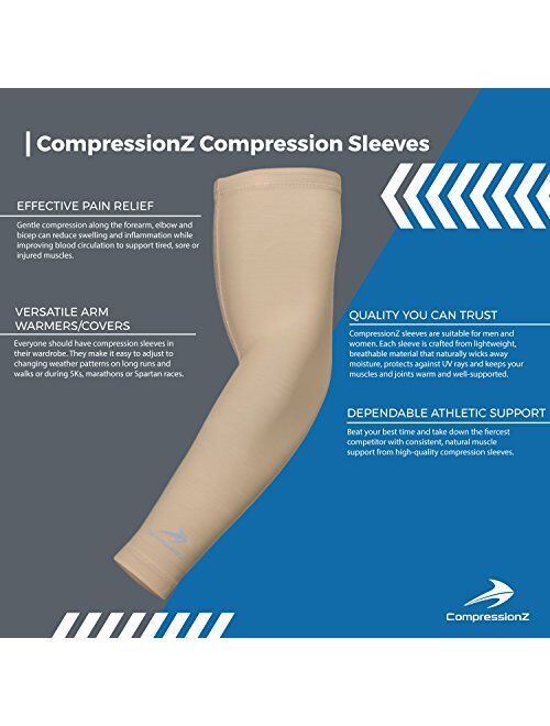 CompressionZ Compression Arm Sleeves for Men & Women UV Protection Elbow Sleeve