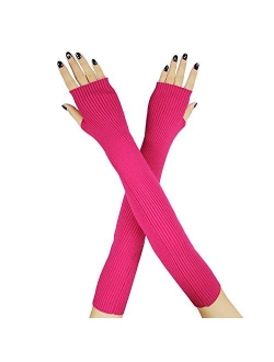 Farlenoyar Women Knit Cashmere Soft Fingerless Gloves Arm Warmers Extra Long Stretchy Wool Gloves