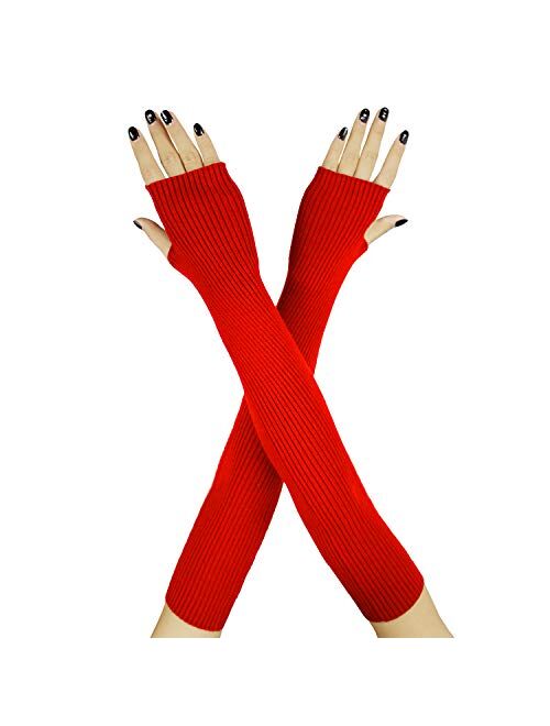 Farlenoyar Women Knit Cashmere Soft Fingerless Gloves Arm Warmers Extra Long Stretchy Wool Gloves