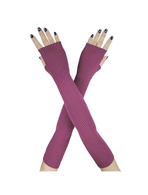 Farlenoyar Women Knit Cashmere Soft Fingerless Gloves Arm Warmers Extra Long Stretchy Wool Gloves