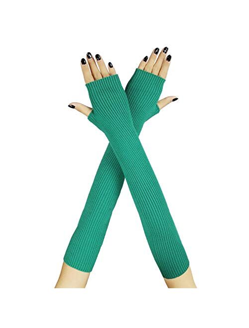 Farlenoyar Women Knit Cashmere Soft Fingerless Gloves Arm Warmers Extra Long Stretchy Wool Gloves