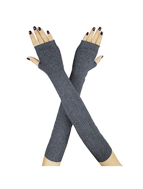 Farlenoyar Women Knit Cashmere Soft Fingerless Gloves Arm Warmers Extra Long Stretchy Wool Gloves