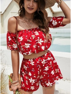 Floral Off-the-Shoulder Crop Top & Shorts Set