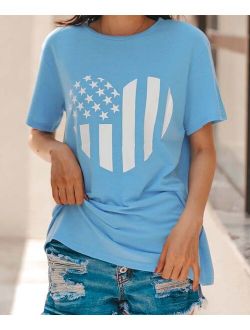 Sky Blue & White Stars & Stripes Heart Crewneck Tee - Women