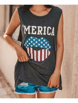 Gray & Blue Stars & Stripes 'Merica' Cutout-Back Tank - Women