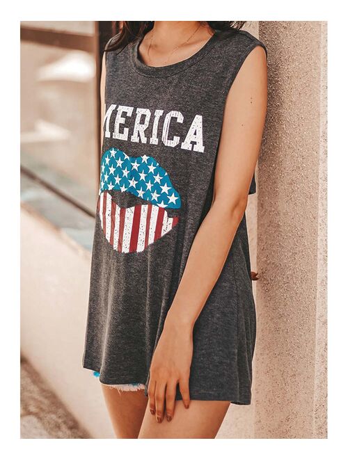 Zesica Gray & Blue Stars & Stripes 'Merica' Cutout-Back Tank - Women