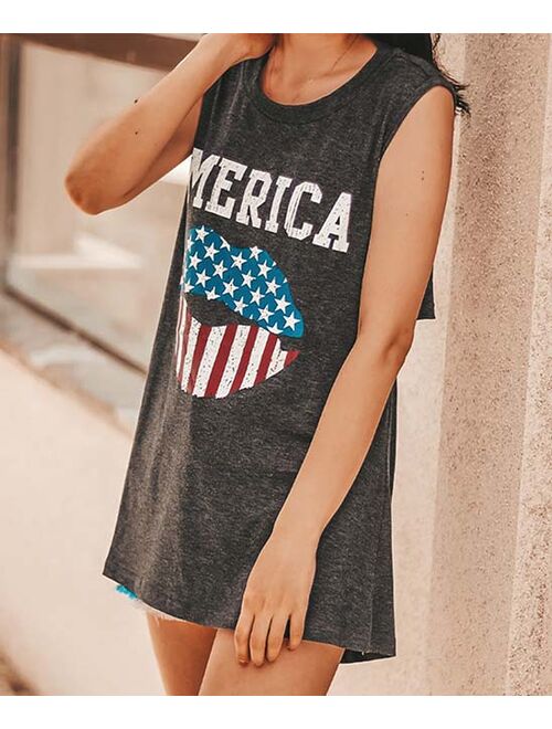 Zesica Gray & Blue Stars & Stripes 'Merica' Cutout-Back Tank - Women