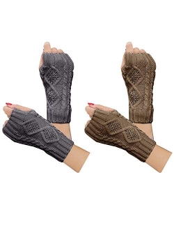 2-4 Pairs Women Winter Warm Knit Fingerless Gloves Hand Crochet Thumbhole Arm Warmers Mittens