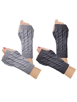 2-4 Pairs Women Winter Warm Knit Fingerless Gloves Hand Crochet Thumbhole Arm Warmers Mittens