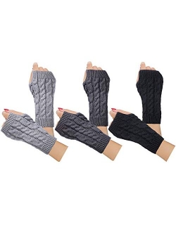 2-4 Pairs Women Winter Warm Knit Fingerless Gloves Hand Crochet Thumbhole Arm Warmers Mittens