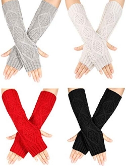 4 Pairs Winter Knit Warm Long Glove Thumbhole Fingerless Gloves Arm Warmers Glove for Women