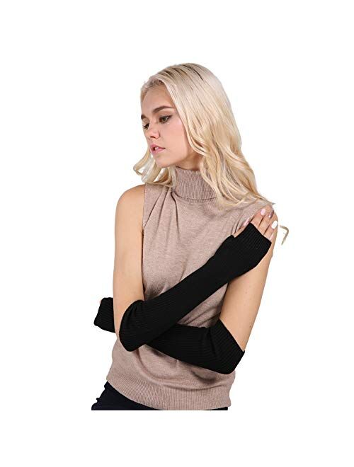 Arm Warmer Gloves, Facecozy Warm Cashmere Long Fingerless Gloves for Men and Women Typing Gloves for Computer with Thumb Hole