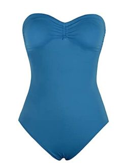 Women's One Piece Swimsuits Bandeau Bathing Suits with Front Drawstring