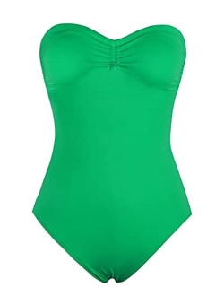 Women's One Piece Swimsuits Bandeau Bathing Suits with Front Drawstring