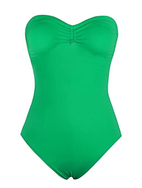 Hilor Women's One Piece Swimsuits Bandeau Bathing Suits with Front Drawstring