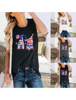 MUQGEW Independence Day Goblin Print T-shirt Women Fourth of July Shirt Funny Patriotic 4th of July Popsicle Graphic Tee Vintage Tshirt