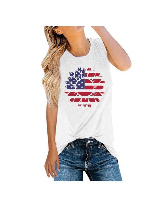 MUQGEW Independence Day Goblin Print T-shirt Women Fourth of July Shirt Funny Patriotic 4th of July Popsicle Graphic Tee Vintage Tshirt