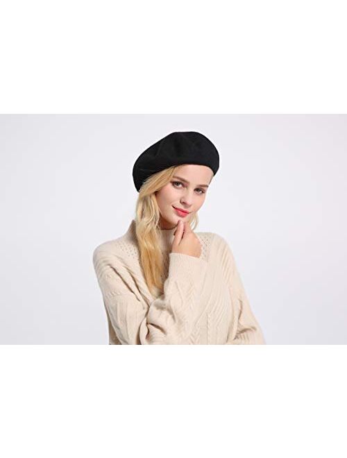 ZHWNSY Berets for Women Wool French Beanies Hat Solid Color Lightweight Casual