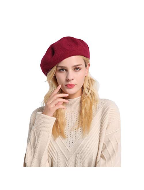 ZHWNSY Berets for Women Wool French Beanies Hat Solid Color Lightweight Casual