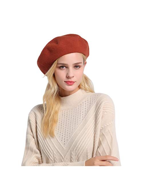 ZHWNSY Berets for Women Wool French Beanies Hat Solid Color Lightweight Casual