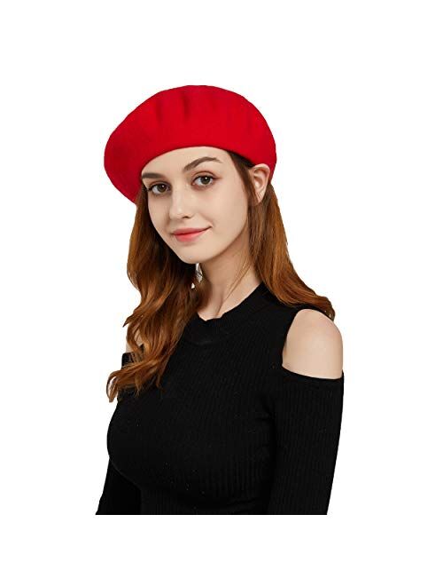 ZHWNSY Berets for Women Wool French Beanies Hat Solid Color Lightweight Casual