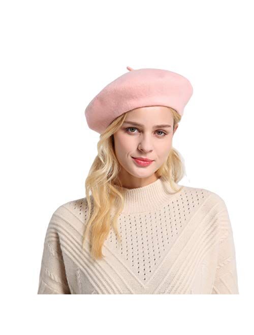 ZHWNSY Berets for Women Wool French Beanies Hat Solid Color Lightweight Casual