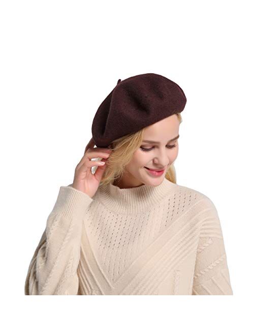 ZHWNSY Berets for Women Wool French Beanies Hat Solid Color Lightweight Casual