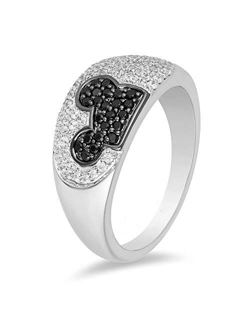 Dividiamonds Cluster Mickey Mouse Ring For Women's & Girl's 1 CT. T.W. D/VVS1 Black & White Diamond In 925 Sterling Silver