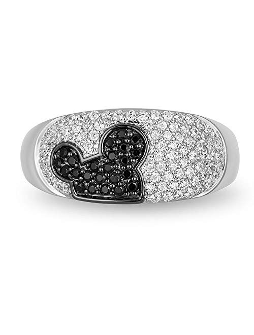 Dividiamonds Cluster Mickey Mouse Ring For Women's & Girl's 1 CT. T.W. D/VVS1 Black & White Diamond In 925 Sterling Silver