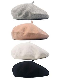 Trounistro 4 Pack Beret Hat French Beret Cap Winter Fashion Solid Color Hat for Women Girls Lady