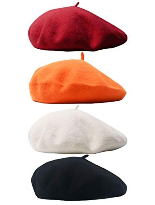 Trounistro 4 Pack Beret Hat French Beret Cap Winter Fashion Solid Color Hat for Women Girls Lady