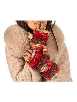 Warm Winter 100% Wool Fingerless Gloves Arm Warmers Hand Knit Crochet Pink Woman