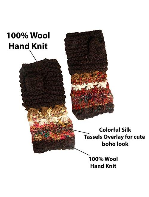 Warm Winter 100% Wool Fingerless Gloves Arm Warmers Hand Knit Crochet Pink Woman