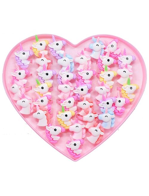 zheFanku 20pcs/Lot Lovely Animal Unicorn Horse Open Kids Rings For Children Girls Adjustable Acrylic Jewelry Birthday Gift