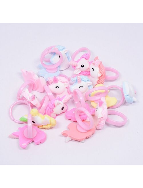 zheFanku 20pcs/Lot Lovely Animal Unicorn Horse Open Kids Rings For Children Girls Adjustable Acrylic Jewelry Birthday Gift