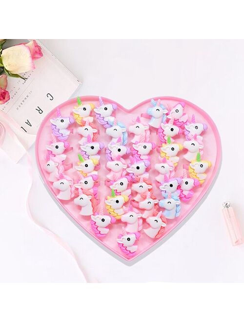 zheFanku 20pcs/Lot Lovely Animal Unicorn Horse Open Kids Rings For Children Girls Adjustable Acrylic Jewelry Birthday Gift