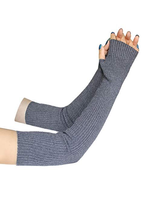 Share Maison Women's Arm Warmers with Thumb Hole Winter Fingerless Stretchy Cashmere Wool Long Gloves Sleeves