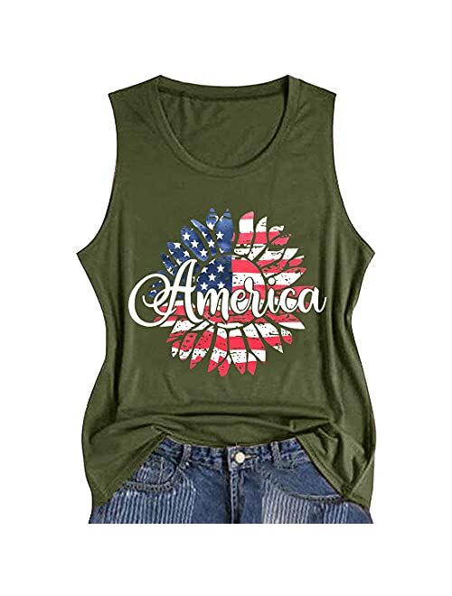 American Flag Shirts Tank Tops Women Summer Sunflower Graphic Patriotic Tshirt 4th of July Tee Tops USA Flag Shirt