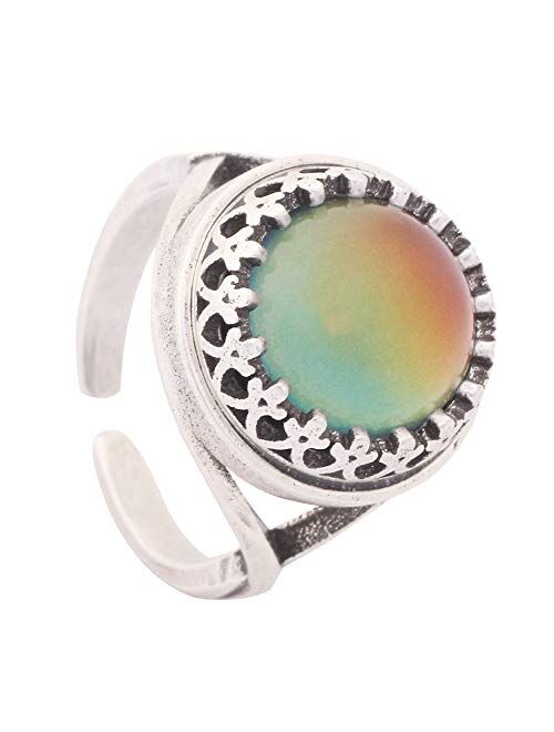 Adjustable Mood Ring Antique Sterling Silver Finish Fine Handmade Mood Stone Free Gift MOJO