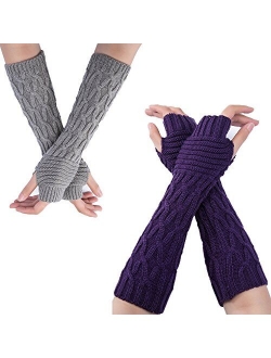 Flyou 2Pairs Womens Length Arm Warmer Gloves Fingerless Knit Gloves Mitten